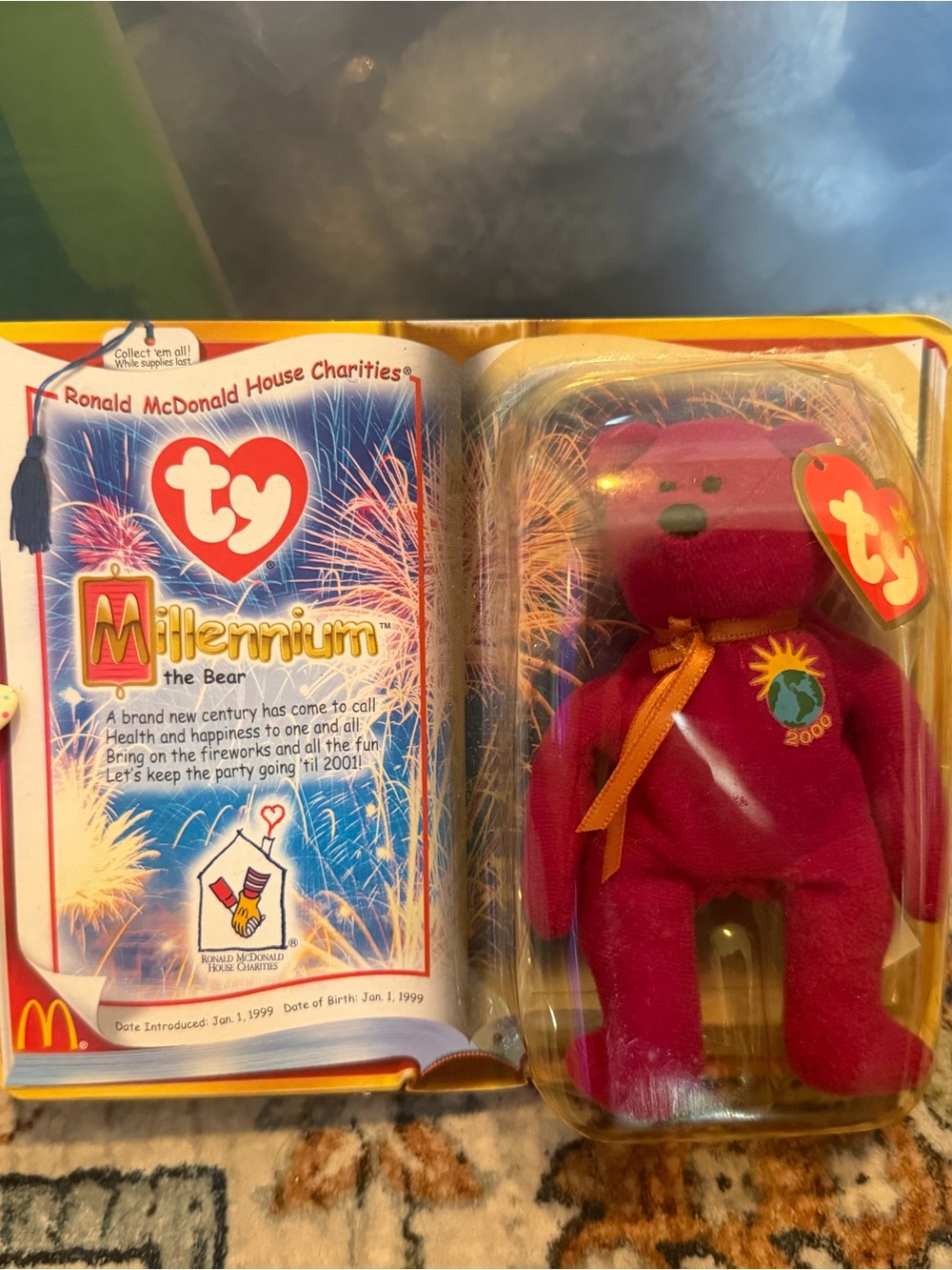 vintage McDonalds TY Millennium the Bear Beanie Baby RARE Retired Jan 1, 1999